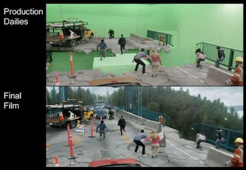 VFX split screen for bridge disaster -thefilmbook-