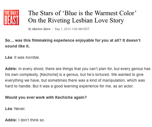 Blue is the Warmest Color stars diss director