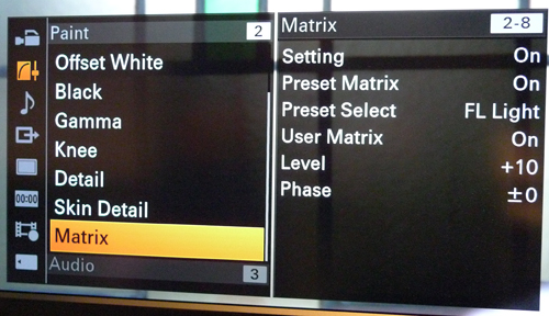 Sony Z100 matrix menu -thefilmbook