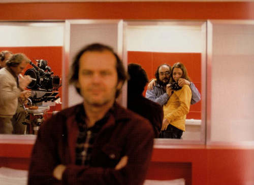 Kubrick self-portrait with daughter Vivian and camera on set of The Shining