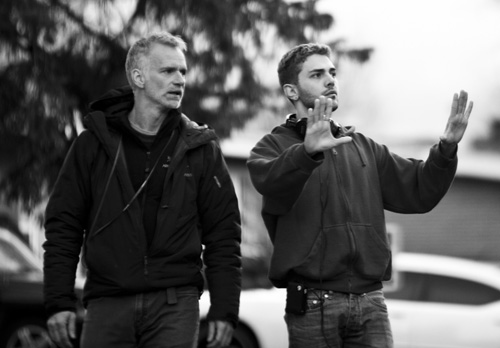 Andre Turpin and Xavier Dolan on set of Mommy-
